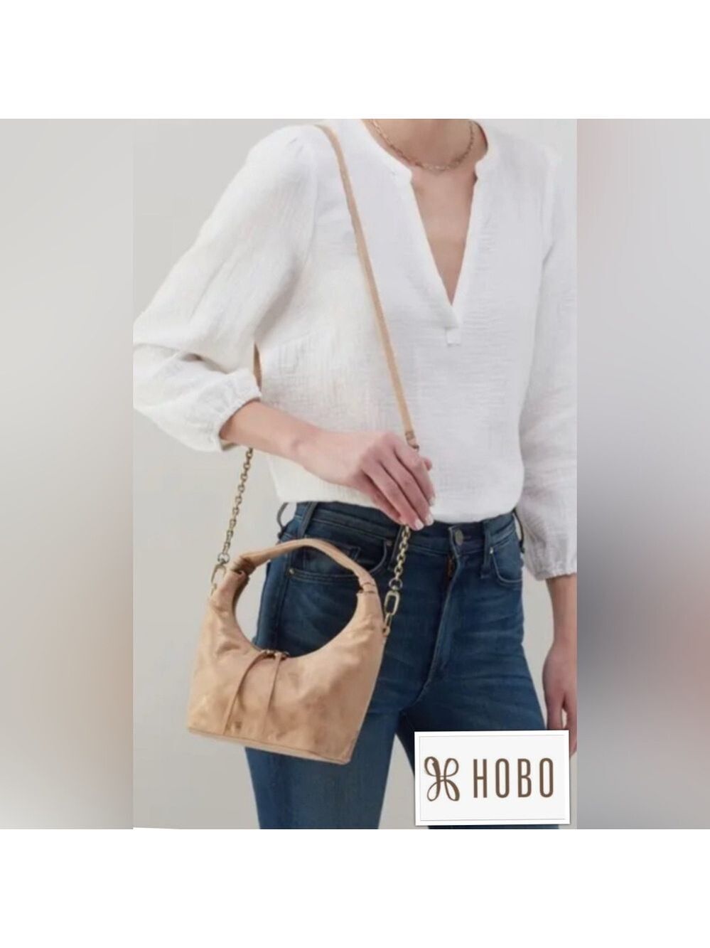 NEW HOBO Western Mini Hobo Bag Luxurious Italian Leather Gold heat-foil finish